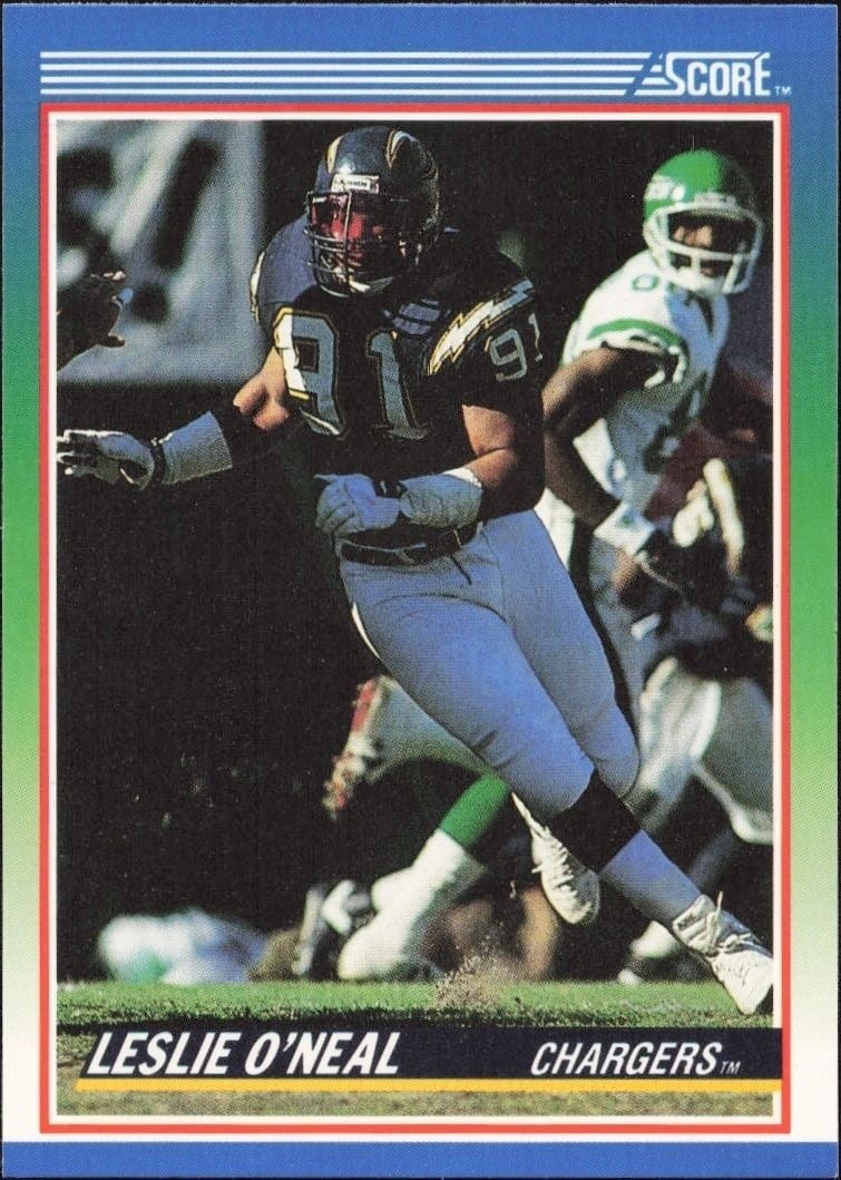 Leslie O'Neal 1990 Score #8 Football Trading Card - Front 1990 Score Leslie O'Neal #8 football trading card front