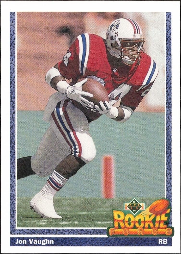 Jon Vaughn 1991 Upper Deck #611 Football Trading Card - Front 1991 Upper Deck Jon Vaughn #611 football trading card front
