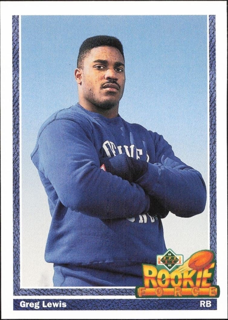 Greg Lewis 1991 Upper Deck #612 Football Trading Card - Front 1991 Upper Deck Greg Lewis #612 football trading card front