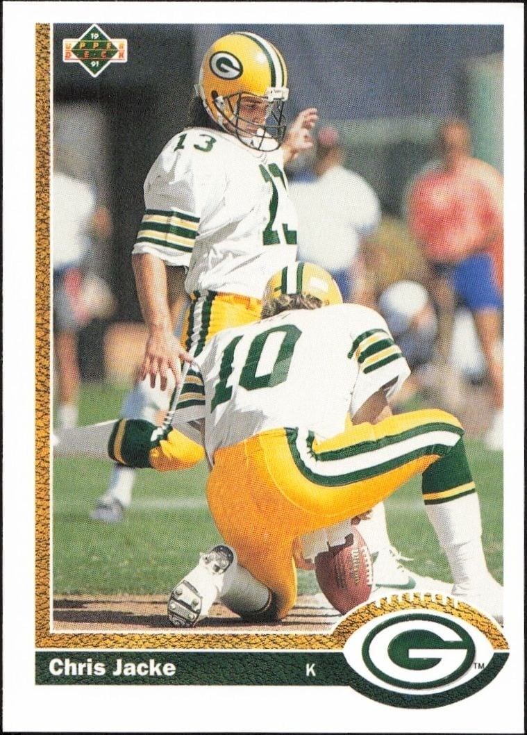 Chris Jacke 1991 Upper Deck #577 Football Trading Card - Front 1991 Upper Deck Chris Jacke #577 football trading card front