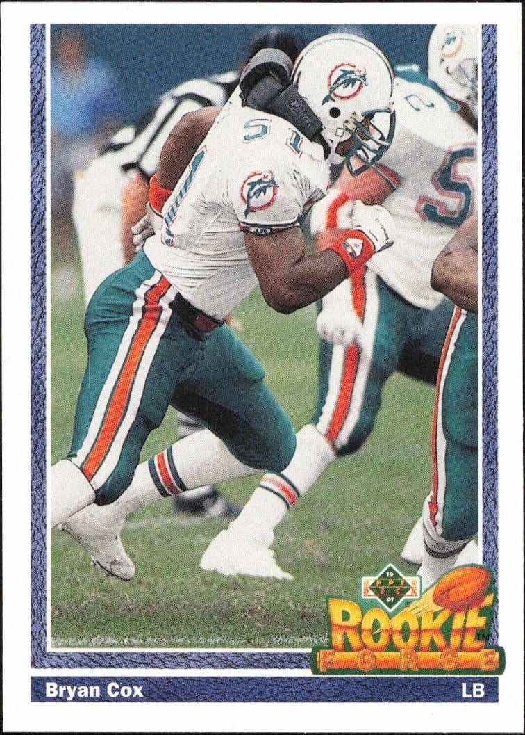 Bryan Cox 1991 Upper Deck #607 Football Trading Card - Front 1991 Upper Deck Bryan Cox #607 football trading card front