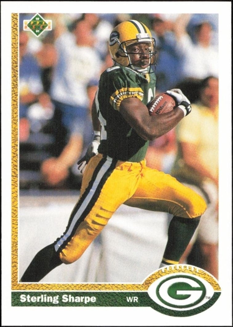 Sterling Sharpe 1991 Upper Deck #136 Football Trading Card - Front 1991 Upper Deck Sterling Sharpe #136 football trading card front