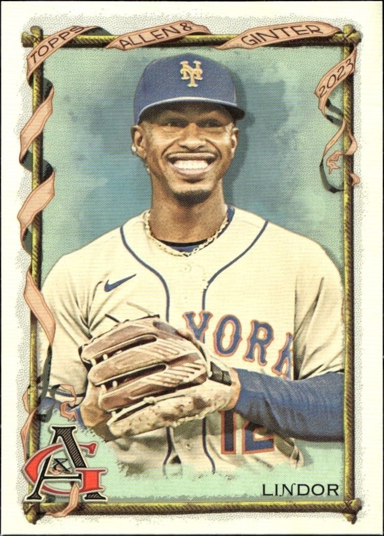 Francisco Lindor 2023 Topps Allen & Ginter #154 Baseball Trading Card - Front 2023 Topps Allen & Ginter Francisco Lindor #154 baseball trading card front