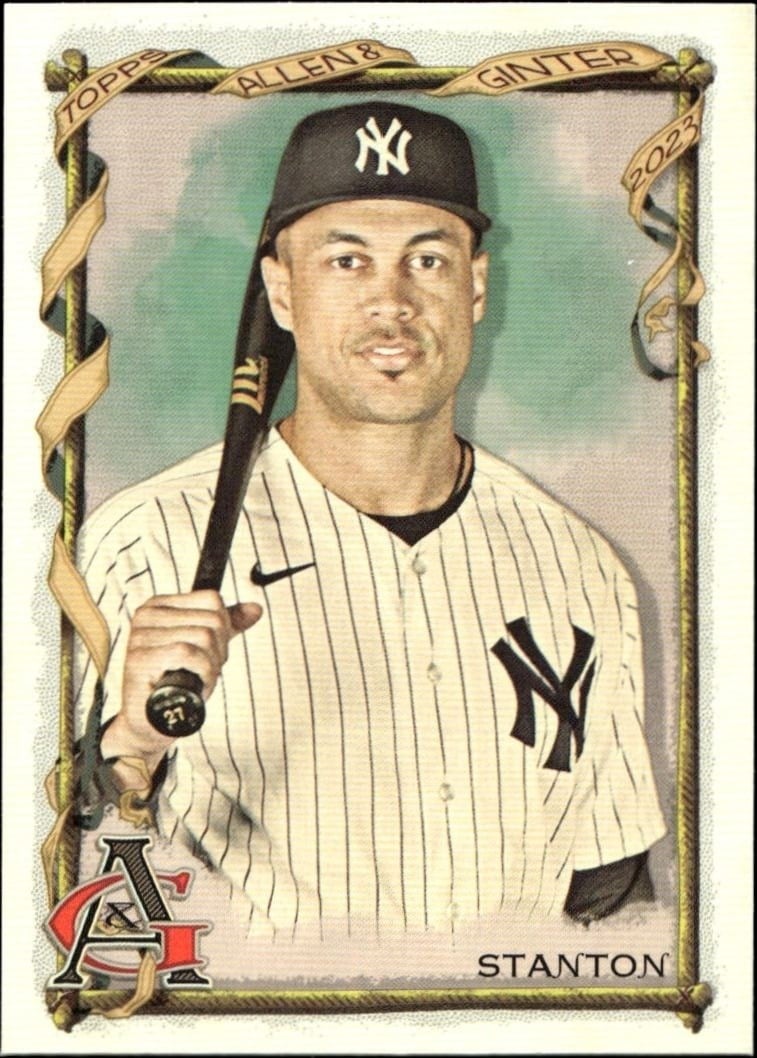 Giancarlo Stanton 2023 Topps Allen & Ginter #259 Baseball Trading Card - Front 2023 Topps Allen & Ginter Giancarlo Stanton #259 baseball trading card front