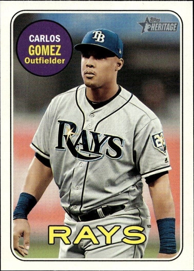Carlos Gomez 2018 Topps Heritage High Number #671 Baseball Trading Card - Front 2018 Topps Heritage High Number Carlos Gomez #671 baseball trading card front
