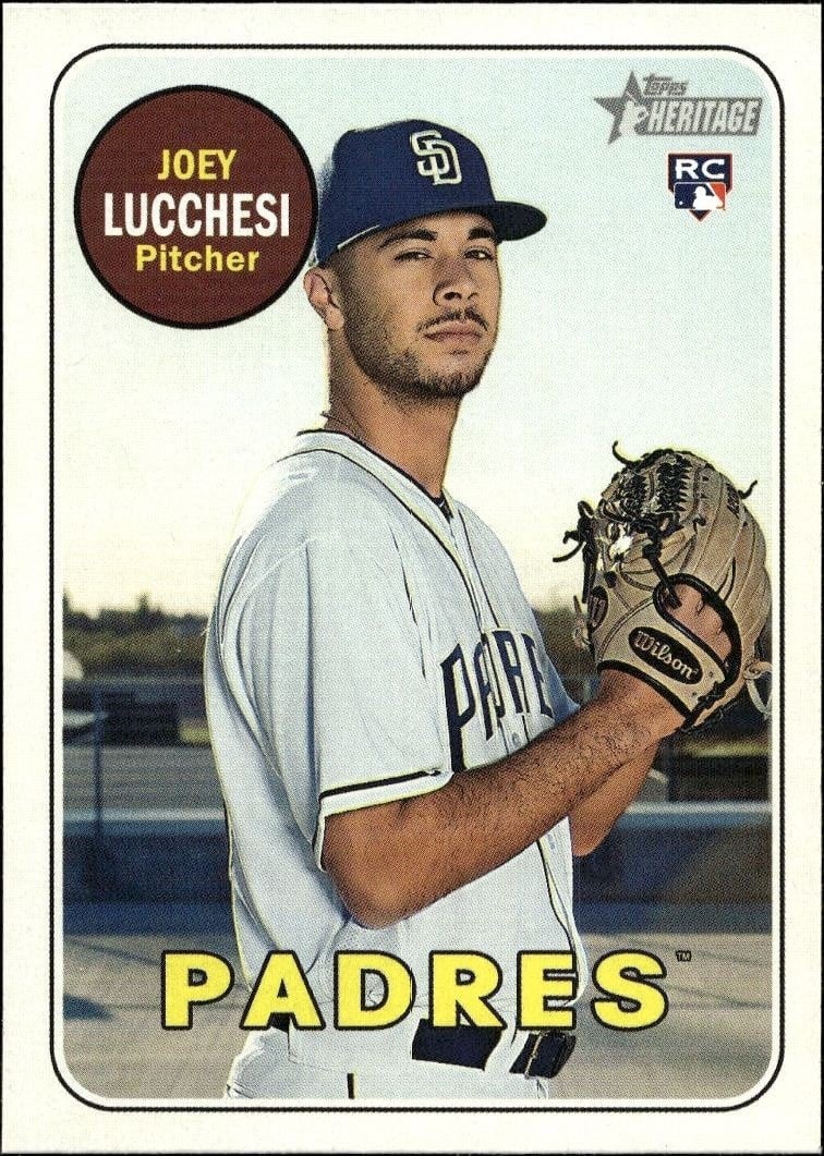 Joey Lucchesi 2018 Topps Heritage High Number #655 Baseball Trading Card - Front 2018 Topps Heritage High Number Joey Lucchesi #655 baseball trading card front