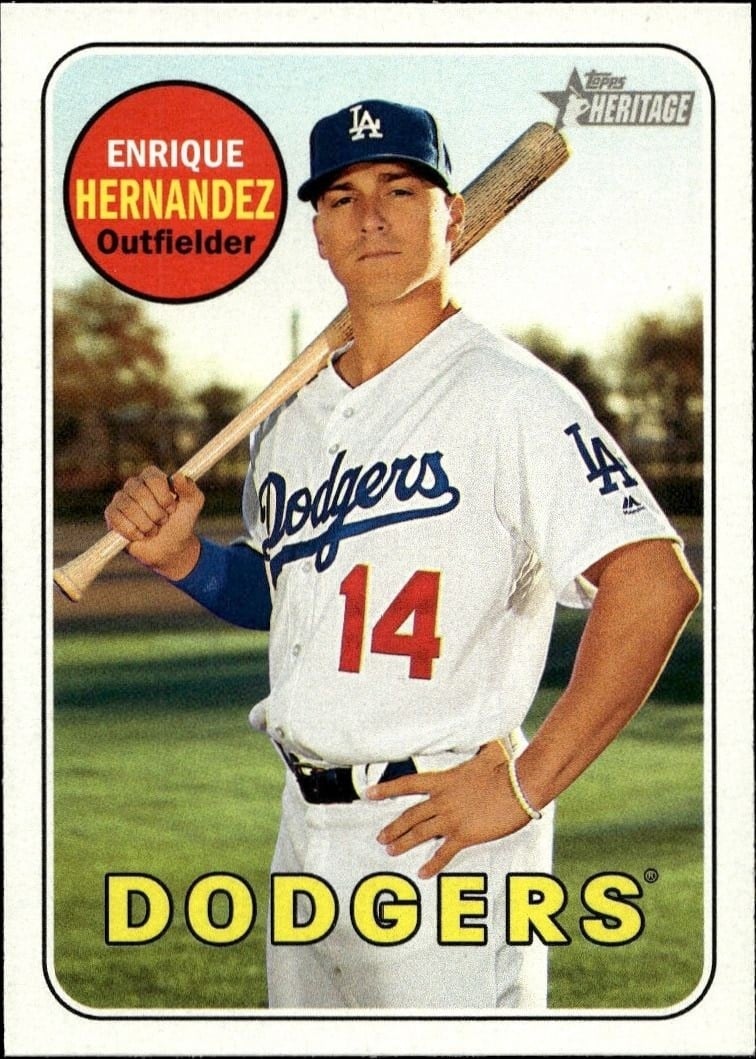 Enrique Hernandez 2018 Topps Heritage #373 Baseball Trading Card - Front 2018 Topps Heritage Enrique Hernandez #373 baseball trading card front