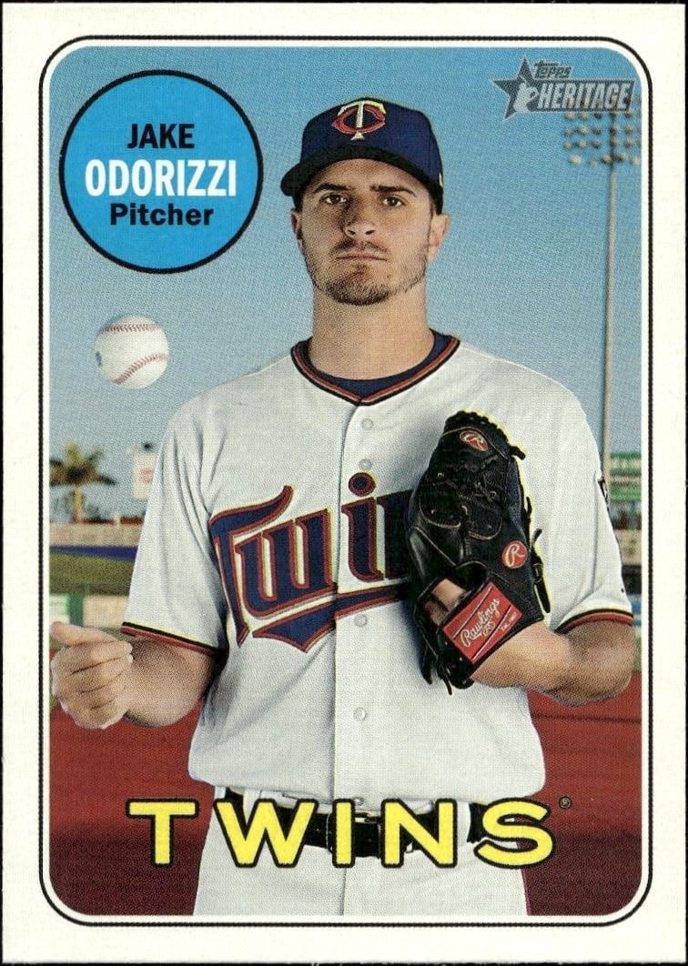 Jake Odorizzi 2018 Topps Heritage High Number #622 Baseball Trading Card - Front 2018 Topps Heritage High Number Jake Odorizzi #622 baseball trading card front