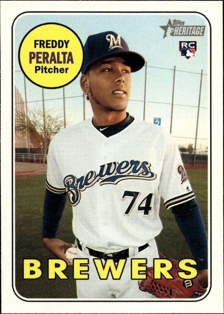 Freddy Peralta 2018 Topps Heritage High Number #541 Baseball Trading Card - Front 2018 Topps Heritage High Number Freddy Peralta #541 baseball trading card front