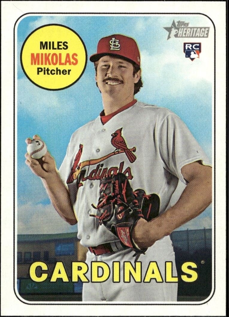 Miles Mikolas 2018 Topps Heritage High Number #559 Baseball Trading Card - Front 2018 Topps Heritage High Number Miles Mikolas #559 baseball trading card front