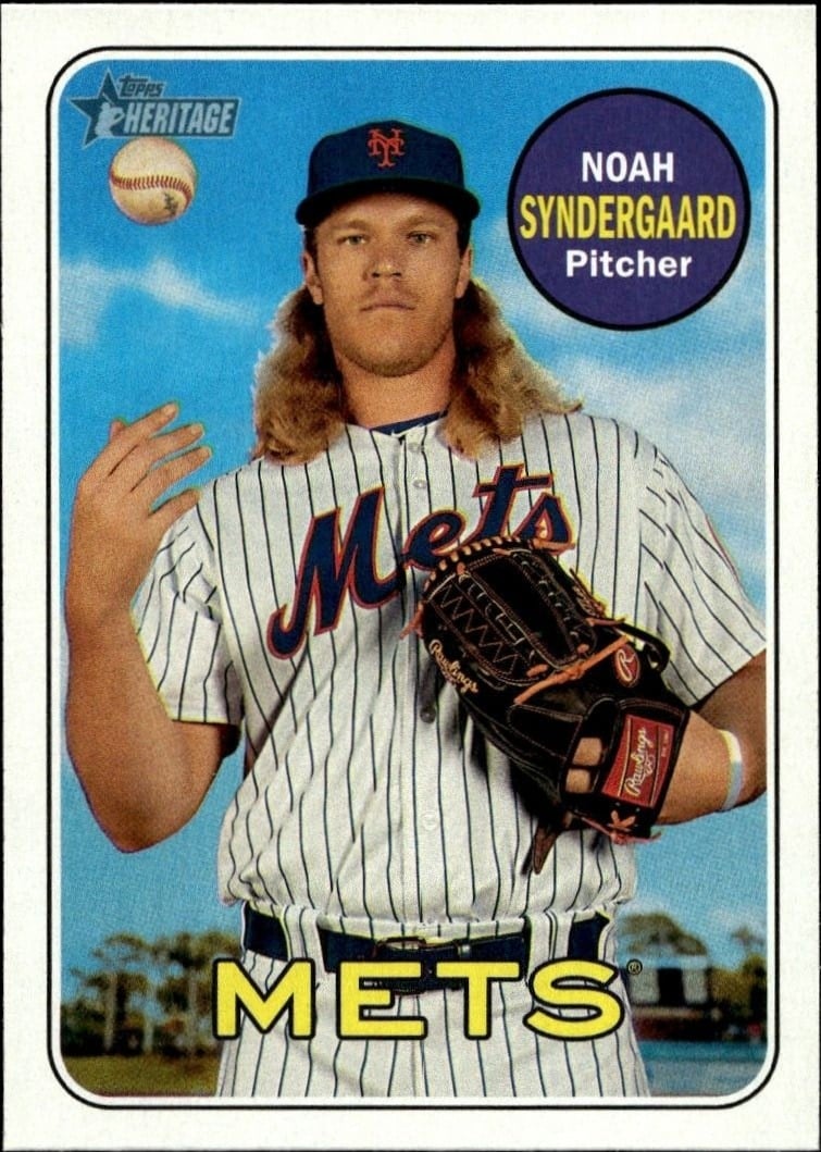 Noah Syndergaard 2018 Topps Heritage #90 Baseball Trading Card - Front 2018 Topps Heritage Noah Syndergaard #90 baseball trading card front