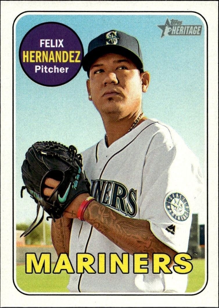 Felix Hernandez 2018 Topps Heritage #100 Baseball Trading Card - Front 2018 Topps Heritage Felix Hernandez #100 baseball trading card front