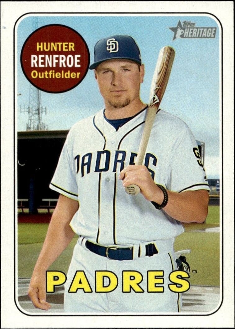 Hunter Renfroe 2018 Topps Heritage #198 Baseball Trading Card - Front 2018 Topps Heritage Hunter Renfroe #198 baseball trading card front