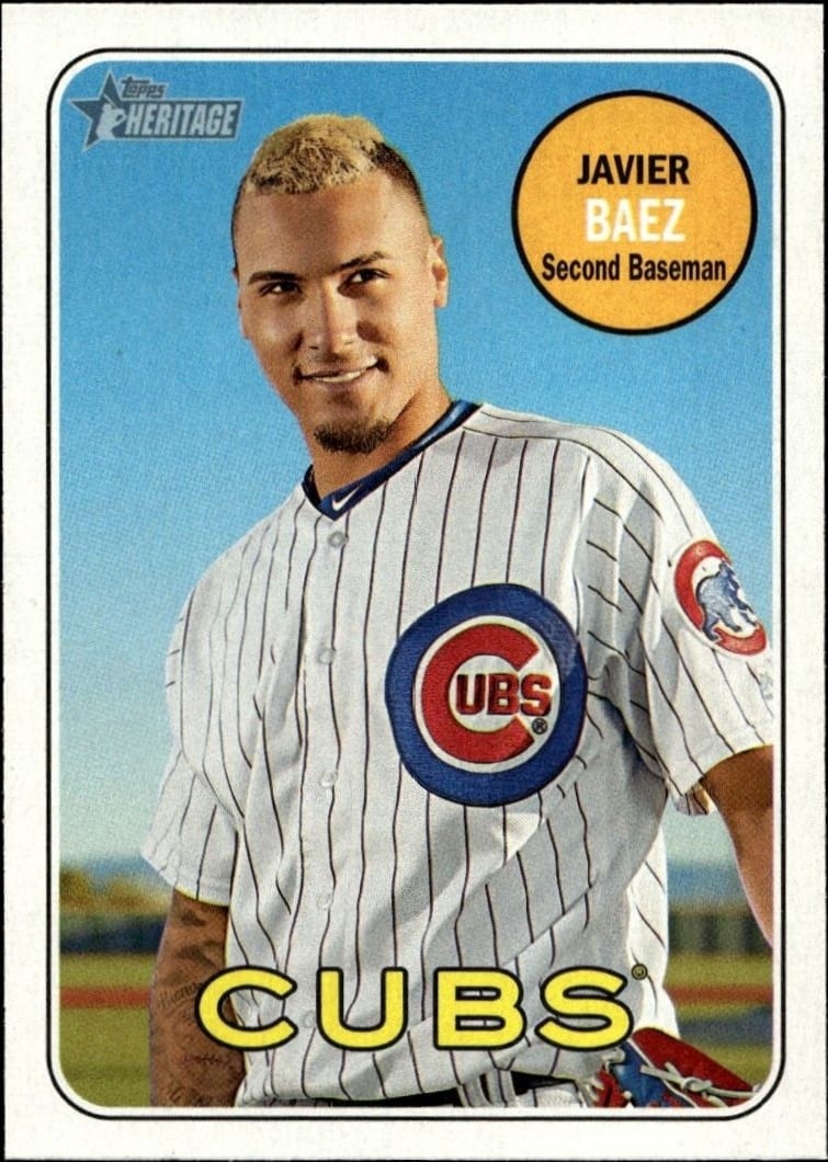 Javier Baez 2018 Topps Heritage #171 Baseball Trading Card - Front 2018 Topps Heritage Javier Baez #171 baseball trading card front