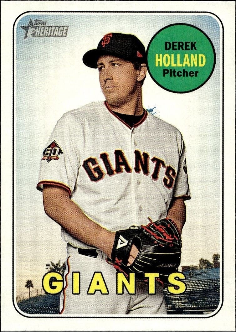 Derek Holland 2018 Topps Heritage High Number #690 Baseball Trading Card - Front 2018 Topps Heritage High Number Derek Holland #690 baseball trading card front