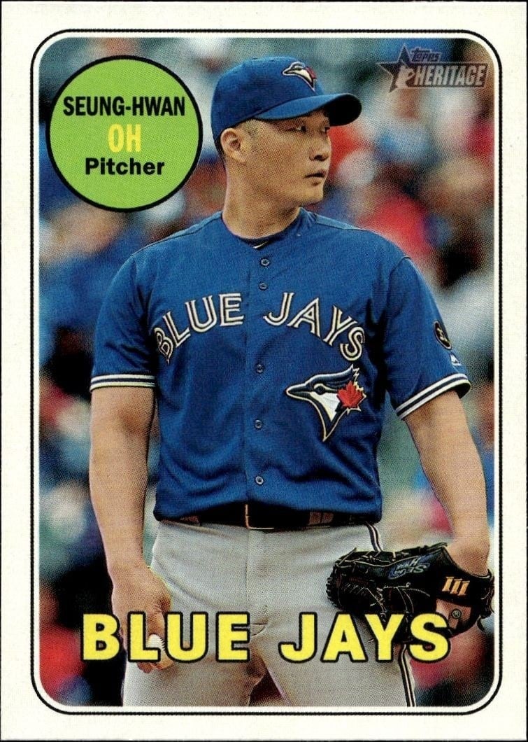 Seung-Hwan Oh 2018 Topps Heritage High Number #652 Baseball Trading Card - Front 2018 Topps Heritage High Number Seung-Hwan Oh #652 baseball trading card front