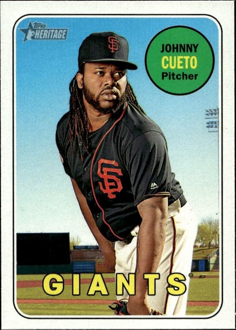 Johnny Cueto 2018 Topps Heritage #64 Baseball Trading Card - Front 2018 Topps Heritage Johnny Cueto #64 baseball trading card front