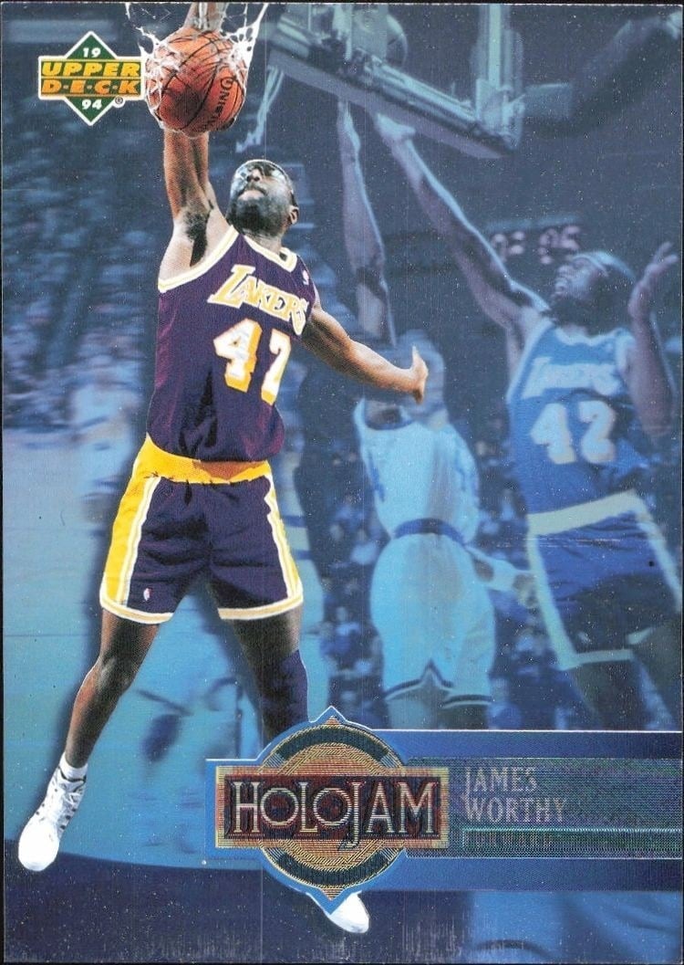 James Worthy 1993-94 Upper Deck Holojam #H13 Basketball Trading Card - Front 1993-94 Upper Deck Holojam James Worthy #H13 basketball trading card front