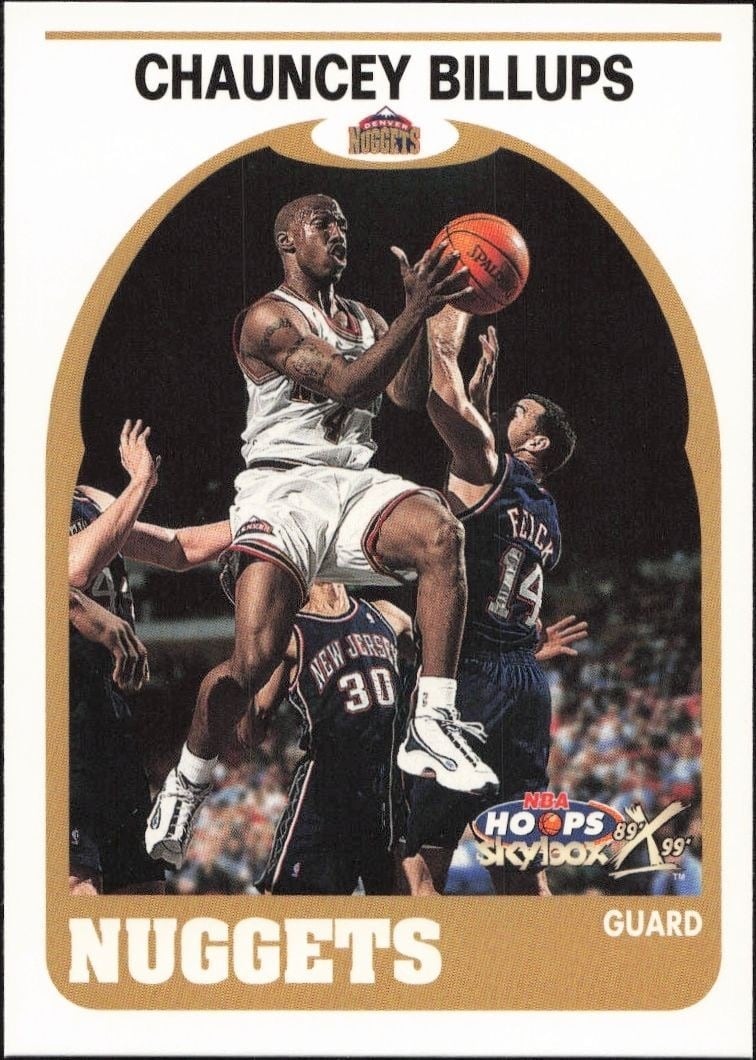 Chauncey Billups 1999-00 Skybox NBA Hoops Decade #132 Basketball Trading Card - Front 1999-00 Skybox NBA Hoops Decade Chauncey Billups #132 basketball trading card front