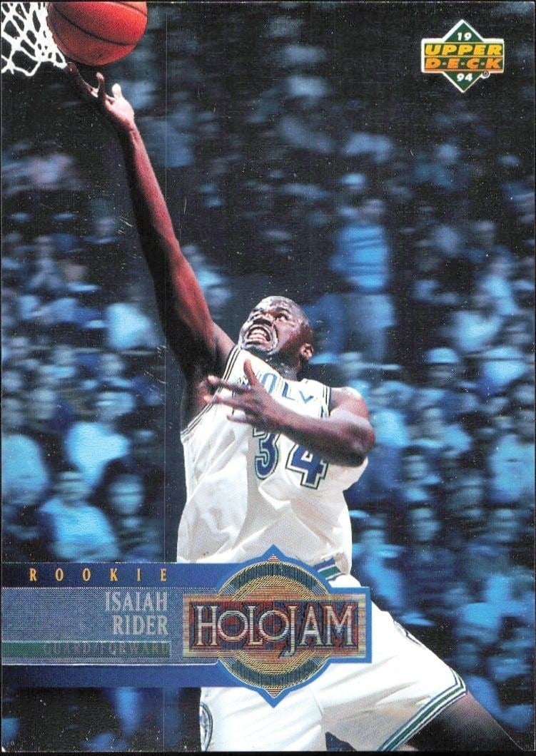 Isaiah Rider 1993-94 Upper Deck Holojam #H32 Basketball Trading Card - Front 1993-94 Upper Deck Holojam Isaiah Rider #H32 basketball trading card front