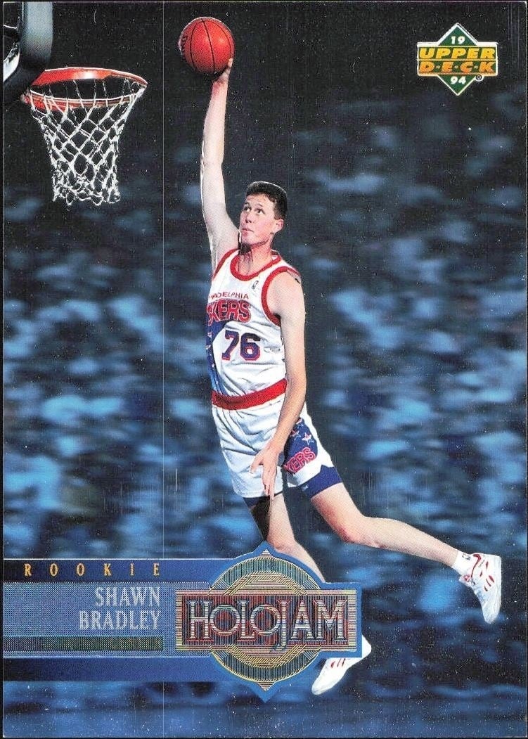 Shawn Bradley 1993-94 Upper Deck Holojam #H29 Basketball Trading Card - Front 1993-94 Upper Deck Holojam Shawn Bradley #H29 basketball trading card front