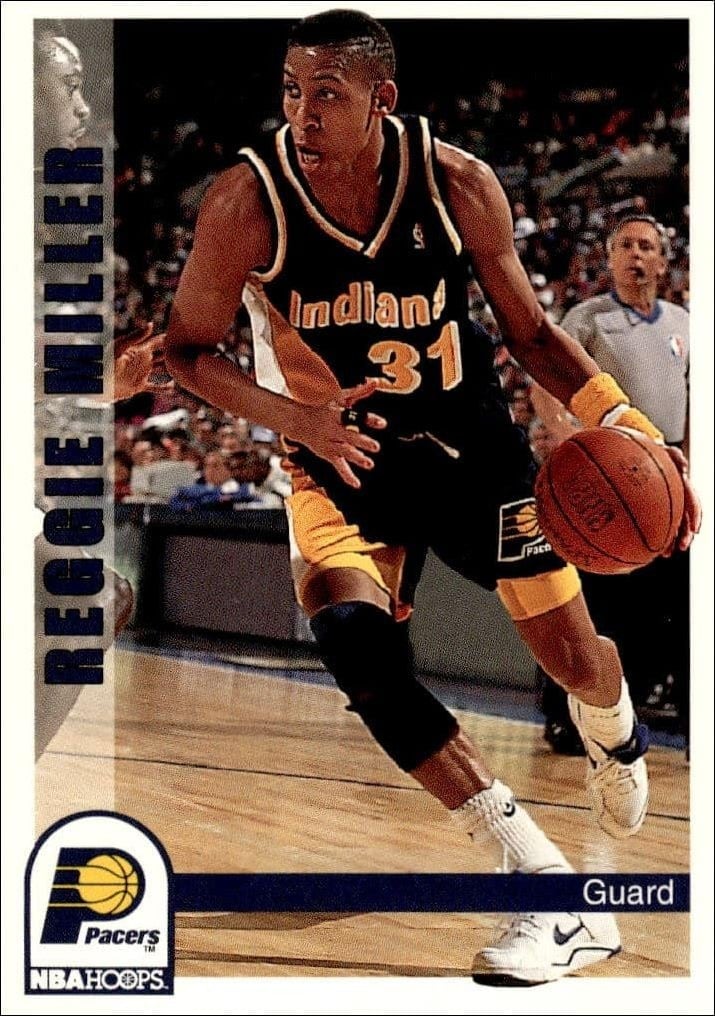 Reggie Miller 1992-93 Skybox #92 Basketball Trading Card - Front 1992-93 Skybox Reggie Miller #92 basketball trading card front