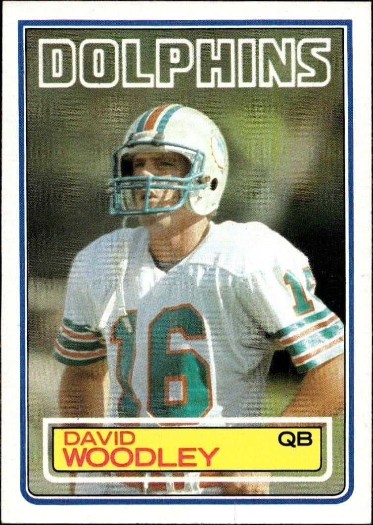 David Woodley 1983 Topps #323 Football Trading Card - Front 1983 Topps David Woodley #323 football trading card front