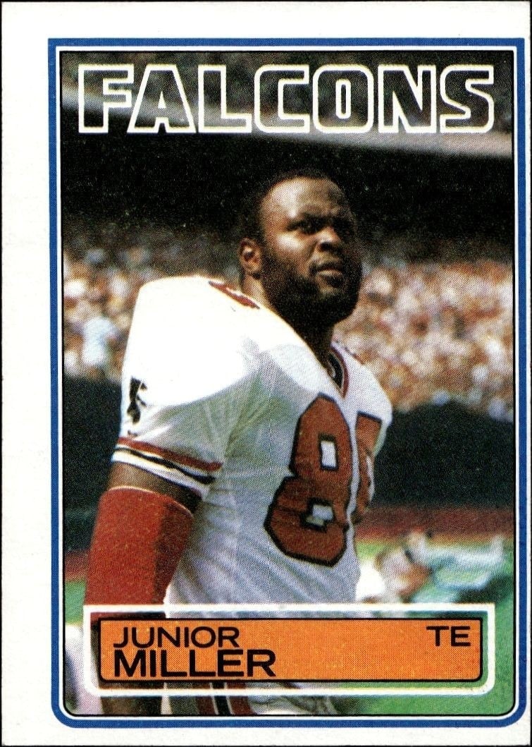 Junior Miller 1983 Topps #23 Football Trading Card - Front 1983 Topps Junior Miller #23 football trading card front
