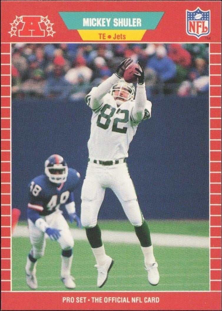 Mickey Shuler 1989 Pro Set #307 Football Trading Card - Front 1989 Pro Set Mickey Shuler #307 football trading card front