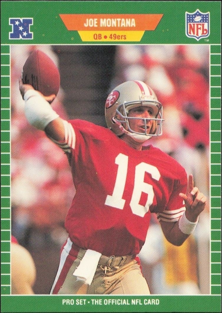 Joe Montana 1989 Pro Set #381 Football Trading Card - Front 1989 Pro Set Joe Montana #381 football trading card front
