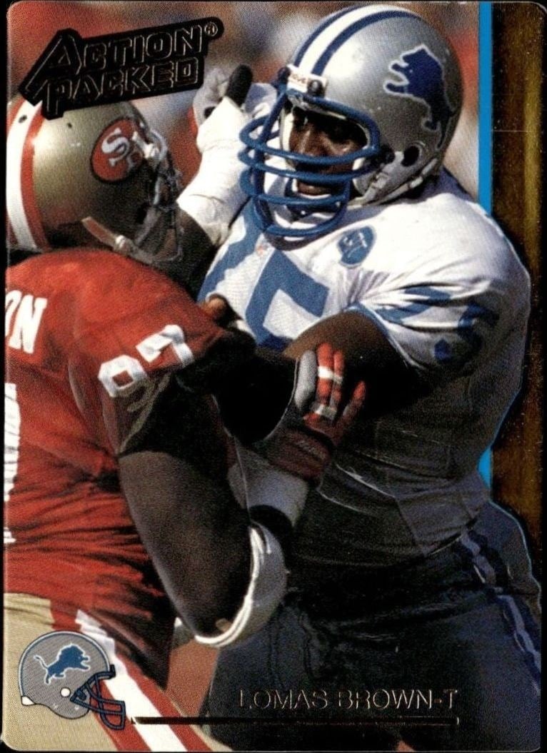 Lomas Brown 1992 Action Packed #75 Football Trading Card - Front 1992 Action Packed Lomas Brown #75 football trading card front