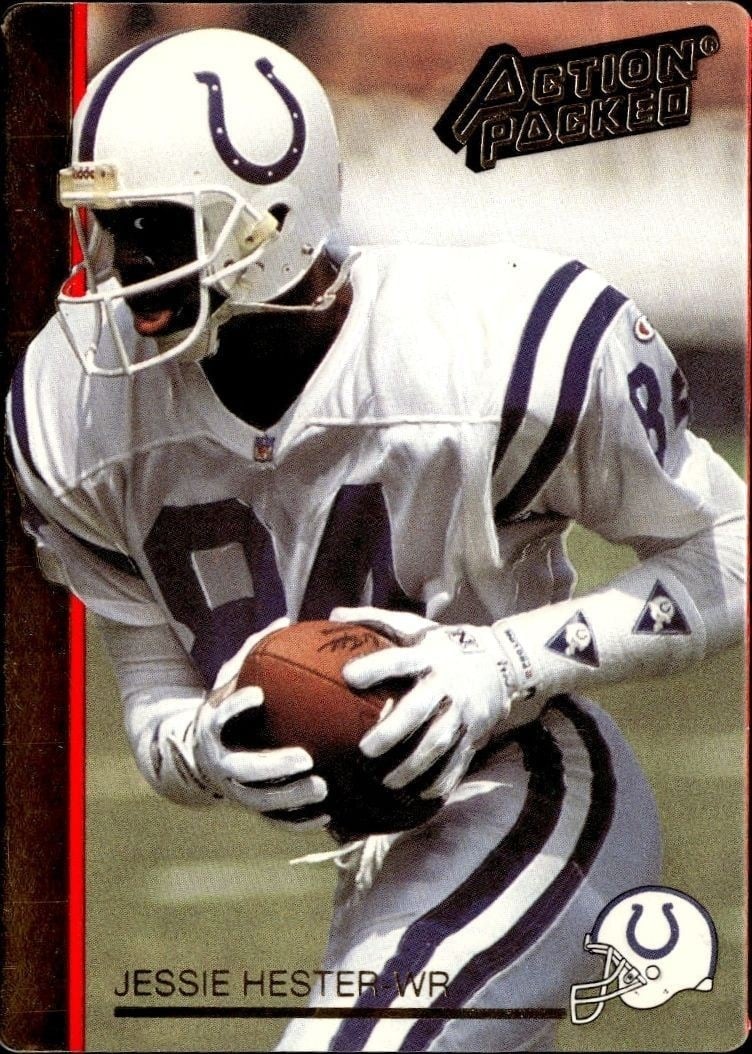 Jessie Hester 1992 Action Packed #105 Football Trading Card - Front 1992 Action Packed Jessie Hester #105 football trading card front