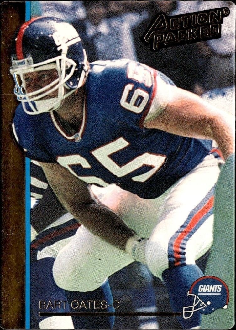Bart Oates 1992 Action Packed #187 Football Trading Card - Front 1992 Action Packed Bart Oates #187 football trading card front