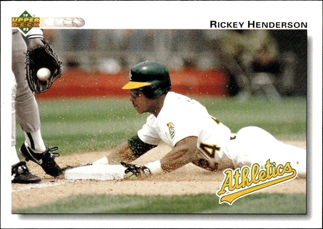 Rickey Henderson 1992 Upper Deck #155 Baseball Trading Card - Front 1992 Upper Deck Rickey Henderson #155 baseball trading card front