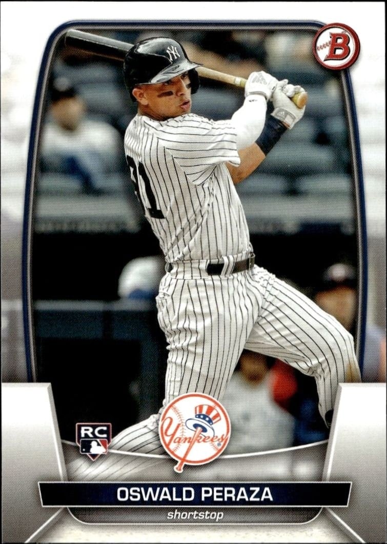 Oswald Peraza 2023 Bowman #70 Baseball Trading Card - Front 2023 Bowman Oswald Peraza #70 baseball trading card front