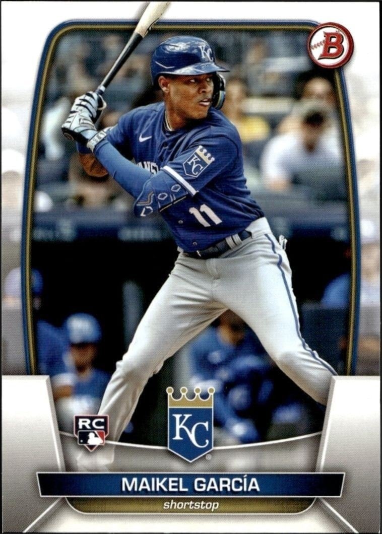 Maikel Garcia 2023 Bowman #44 Baseball Trading Card - Front 2023 Bowman Maikel Garcia #44 baseball trading card front