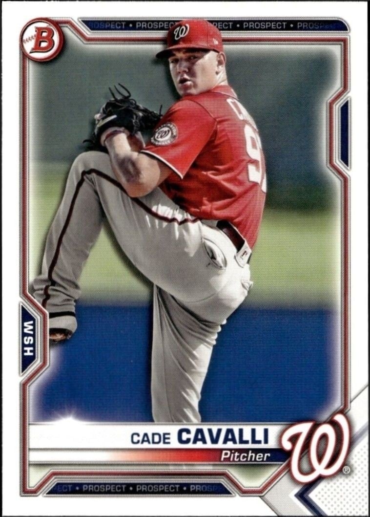 Cade Cavalli 2021 Bowman #BP-99 Baseball Trading Card - Front 2021 Bowman Cade Cavalli #BP-99 baseball trading card front