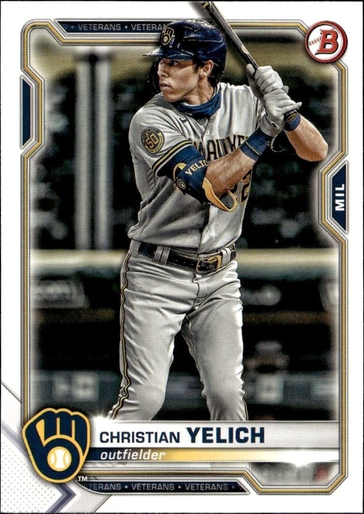 Christian Yelich 2021 Bowman #24 Baseball Trading Card - Front 2021 Bowman Christian Yelich #24 baseball trading card front