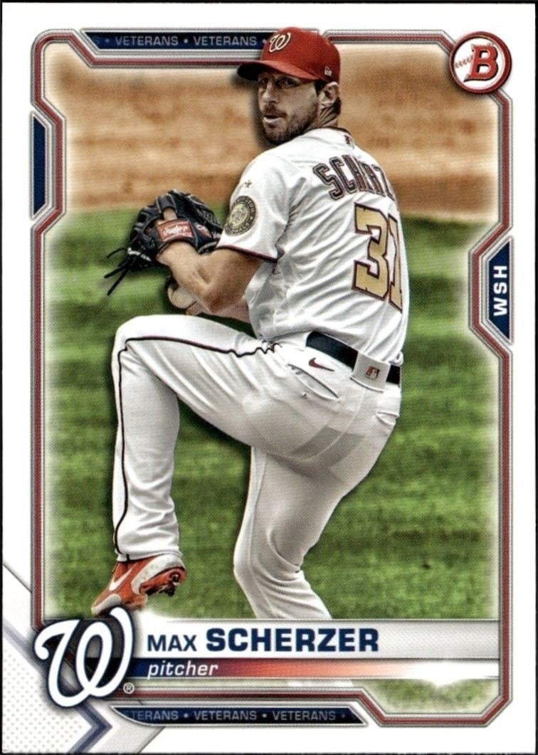 Max Scherzer 2021 Bowman #39 Baseball Trading Card - Front 2021 Bowman Max Scherzer #39 baseball trading card front