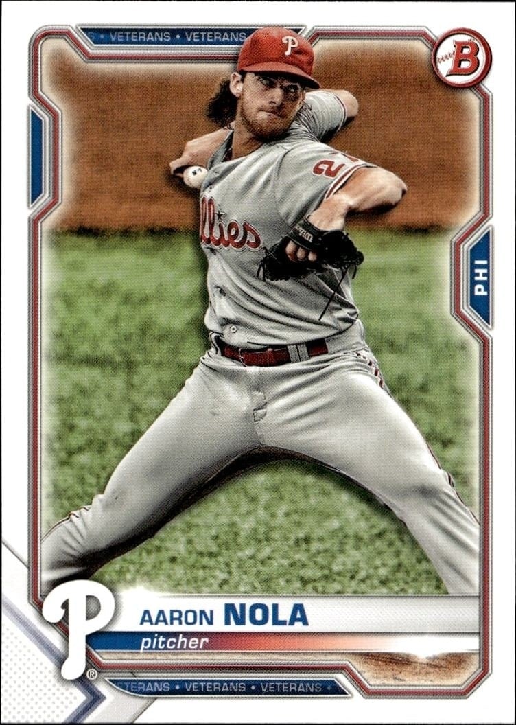 Aaron Nola 2021 Bowman #40 Baseball Trading Card - Front 2021 Bowman Aaron Nola #40 baseball trading card front