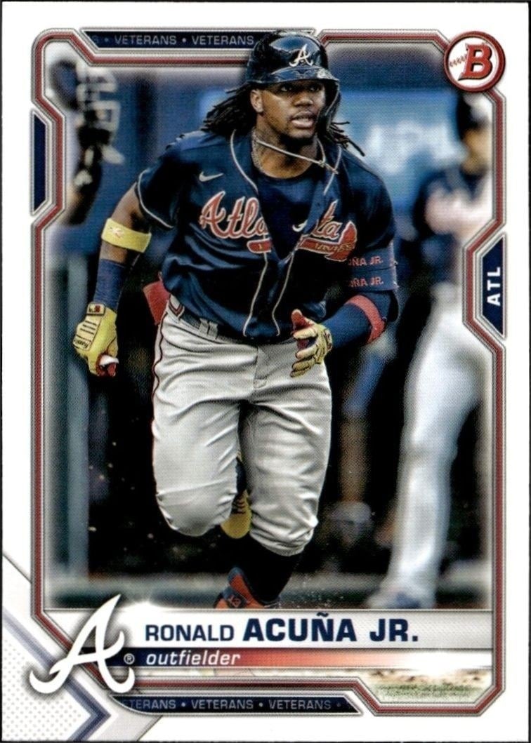 Ronald Acuña Jr. 2021 Bowman #62 Baseball Trading Card - Front 2021 Bowman Ronald Acuña Jr. #62 baseball trading card front