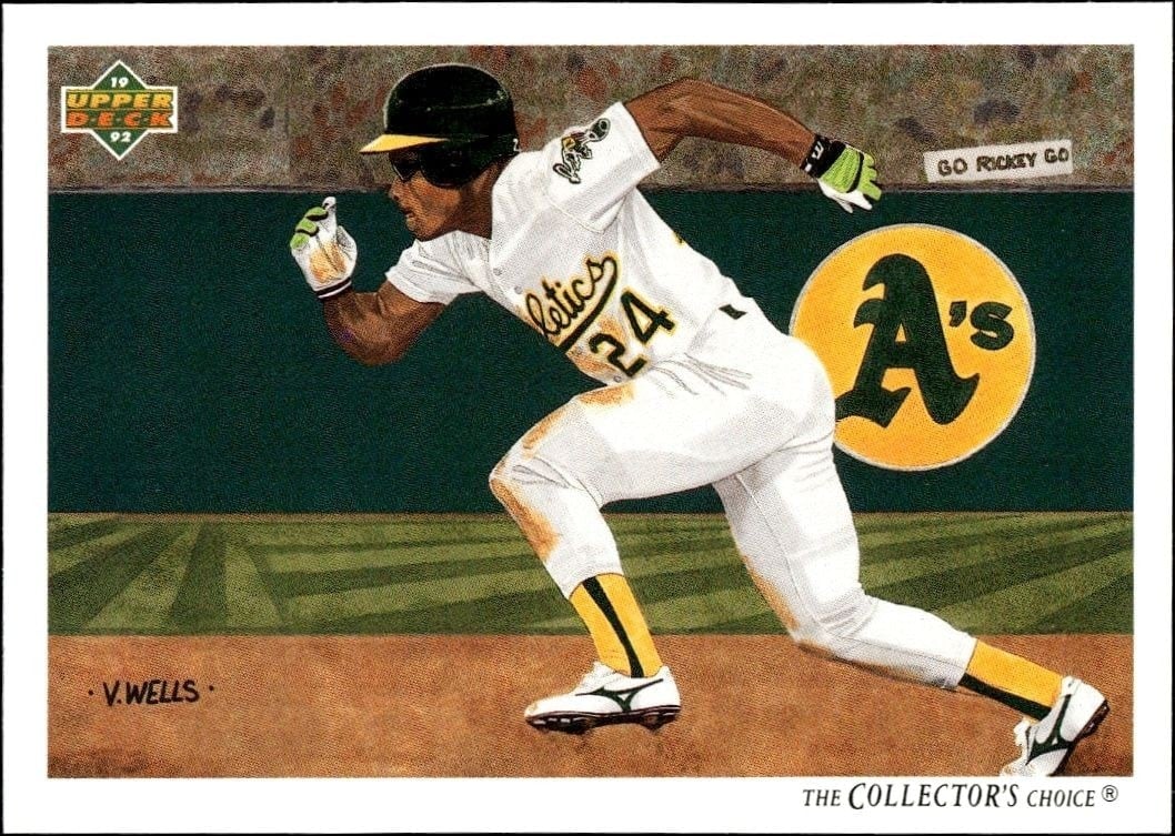 Rickey Henderson 1992 Upper Deck #90 Baseball Trading Card - Front 1992 Upper Deck Rickey Henderson #90 baseball trading card front