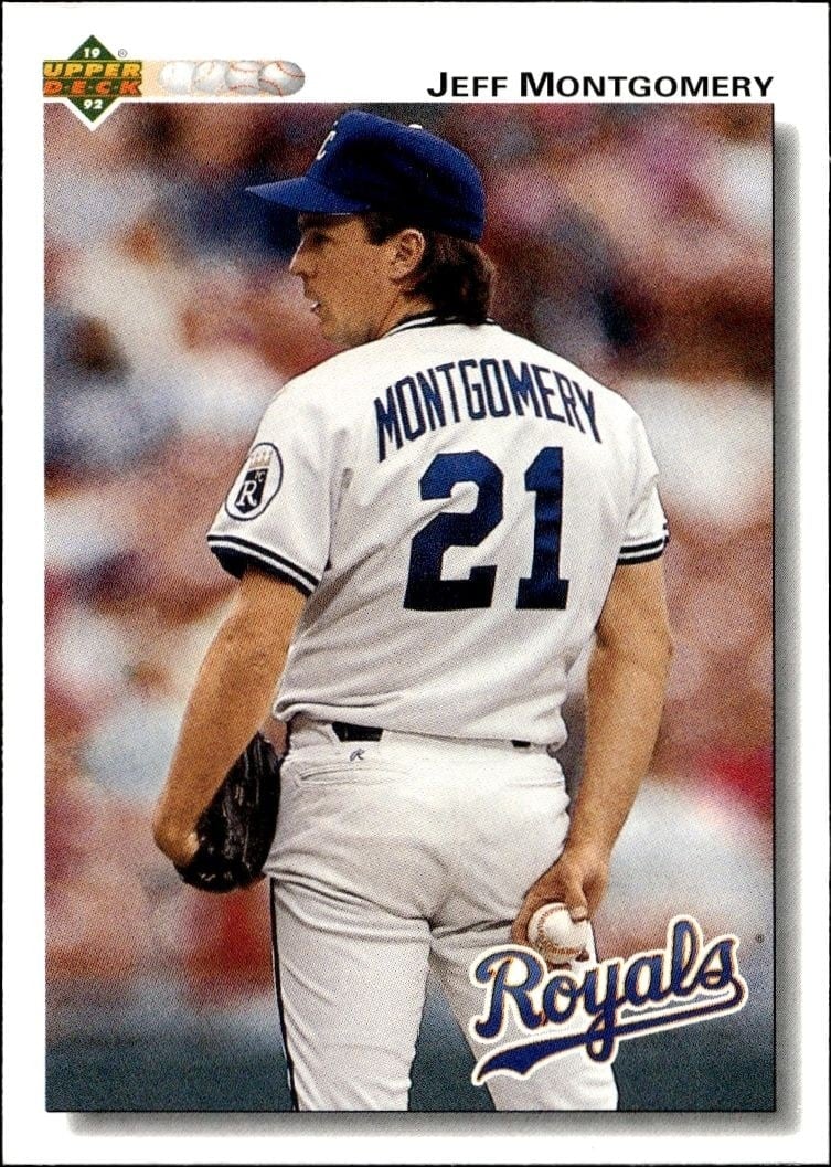 Jeff Montgomery 1992 Upper Deck #627 Baseball Trading Card - Front 1992 Upper Deck Jeff Montgomery #627 baseball trading card front