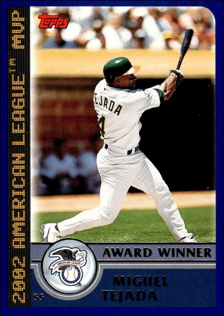 Miguel Tejada 2003 Topps #705 Baseball Trading Card - Front 2003 Topps Miguel Tejada #705 baseball trading card front