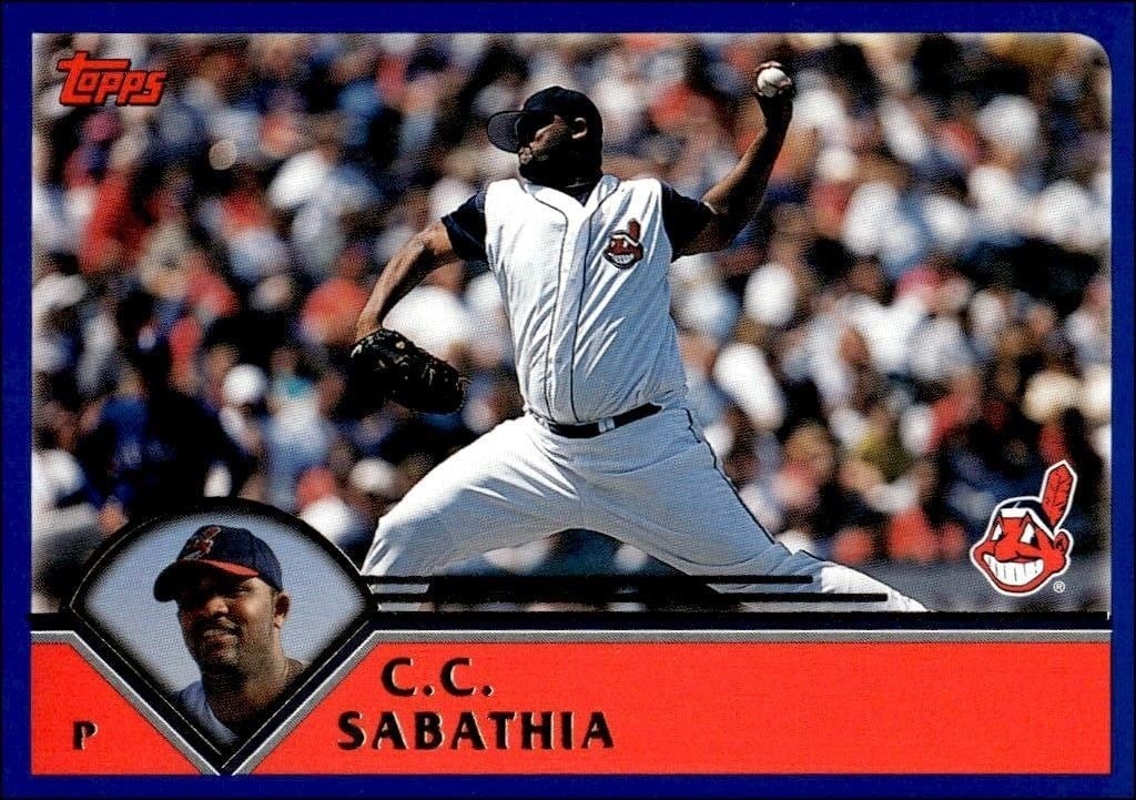 CC Sabathia 2003 Topps #214 Baseball Trading Card - Front 2003 Topps CC Sabathia #214 baseball trading card front