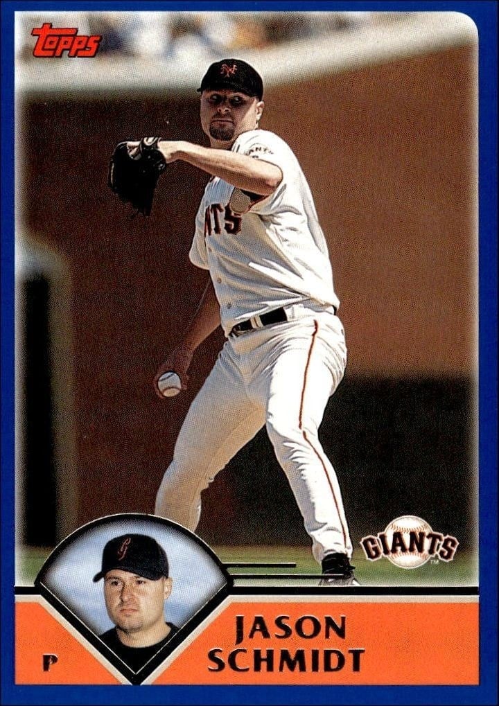 Jason Schmidt 2003 Topps #473 Baseball Trading Card - Front 2003 Topps Jason Schmidt #473 baseball trading card front
