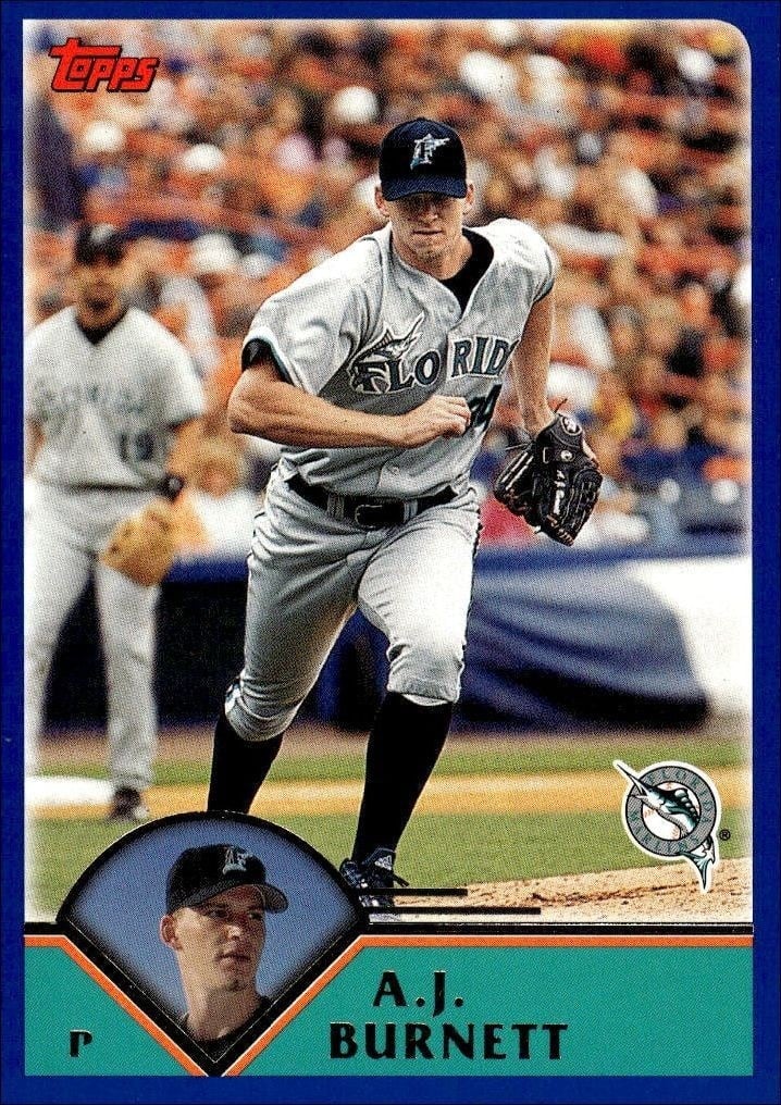 A.J. Burnett 2003 Topps #583 Baseball Trading Card - Front 2003 Topps A.J. Burnett #583 baseball trading card front