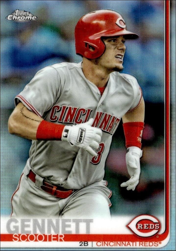 Scooter Gennett 2019 Topps Chrome #107 Baseball Trading Card - Front 2019 Topps Chrome Scooter Gennett #107 baseball trading card front
