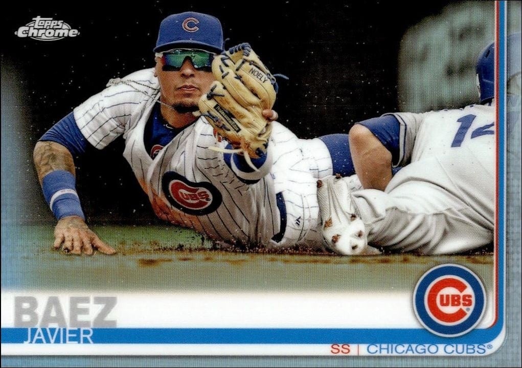 Javier Baez 2019 Topps Chrome #48 Baseball Trading Card - Front 2019 Topps Chrome Javier Baez #48 baseball trading card front