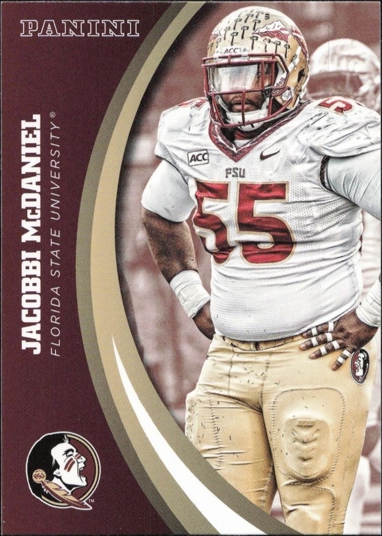 Jacobbi McDaniel 2015 Panini Florida State Seminoles #28 Football Trading Card - Front 2015 Panini Florida State Seminoles Jacobbi McDaniel #28 football trading card front